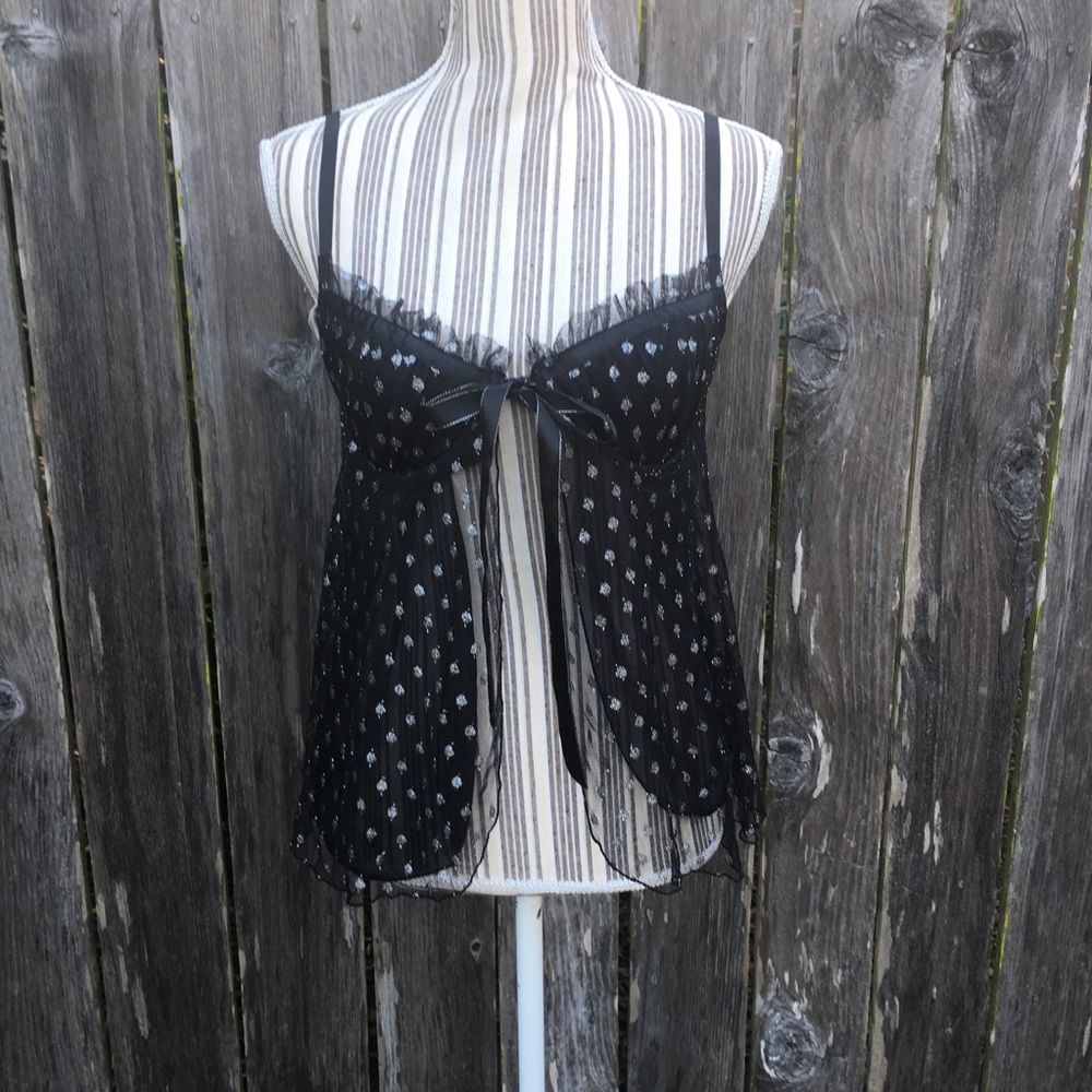 Victoria’s Secret black silver dots sexy teddy 34C lingerie